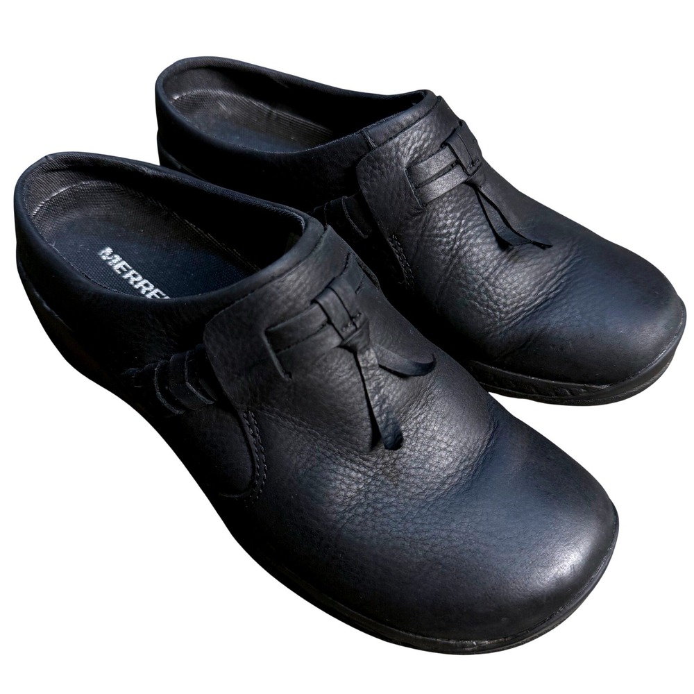 Merrell Encore Q2 Lattice Black Leather Slip On Clogs Shoes‎ J94624 Womens 5.5
